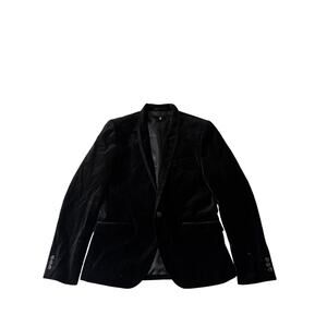 H&M Tuxedo Jacket Black Viscose Cotton Blend Men's US 40R Dinner Jacket Piped